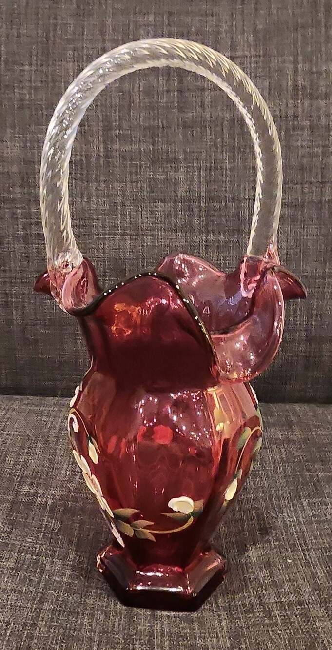 Fenton Glass Messenger Cranberry Basket - Picture 3 of 12